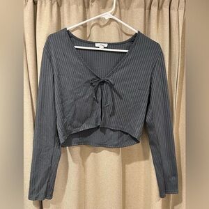 Topshop Charcoal Ribbed Tie-Front Crop Top
